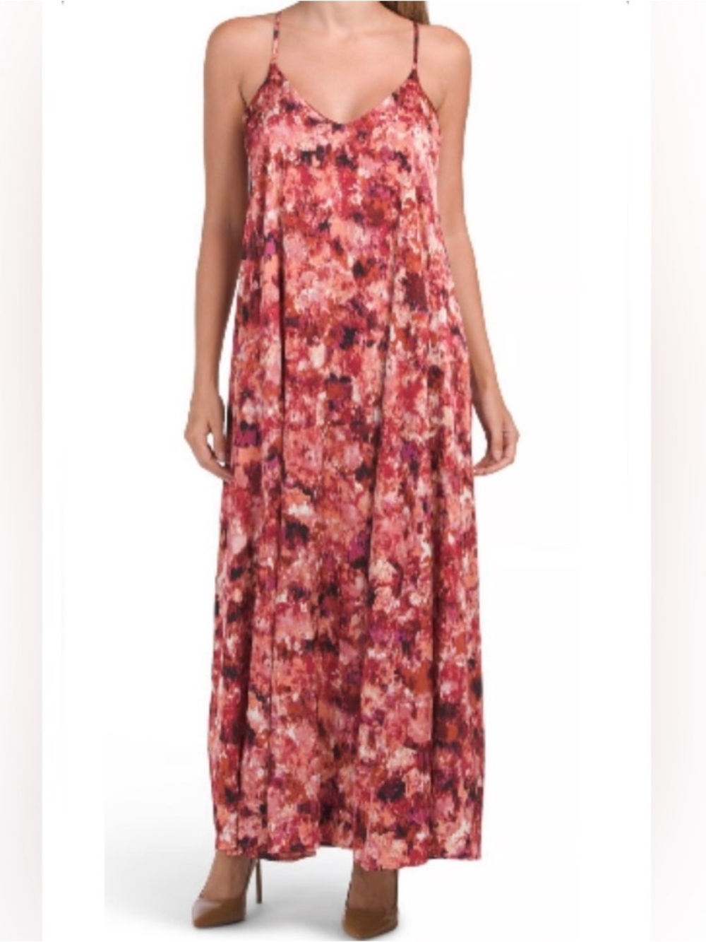 Nicole Miller Abstract Printed Satin Maxi Dress